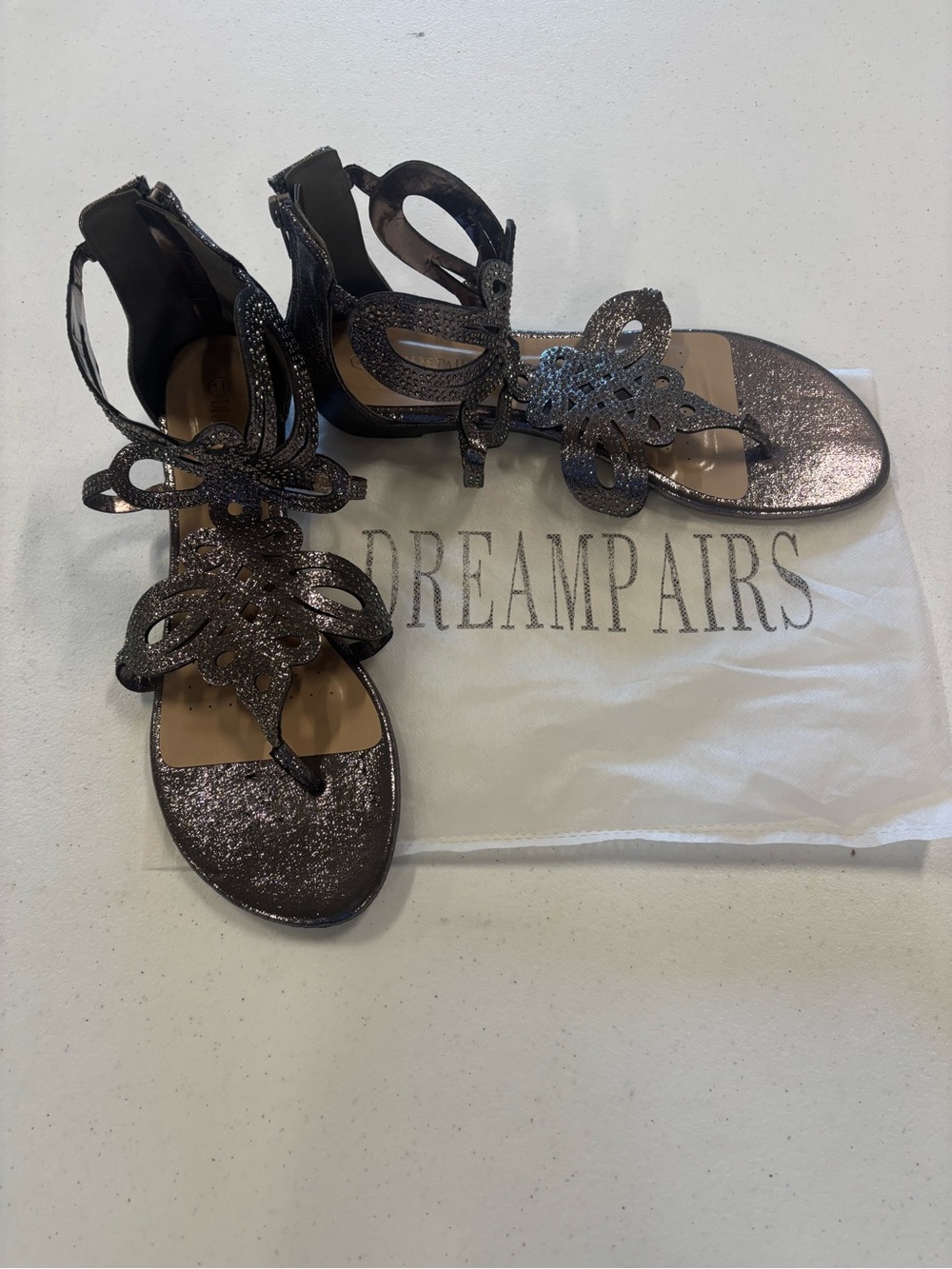 Dream Pairs Women's Bronze Glitter Cutout Sandals